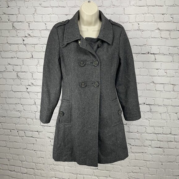 Tulle Anthropologie Grey Wool Blend Double Breasted Collar Pockets Size Medium M - Picture 1 of 9